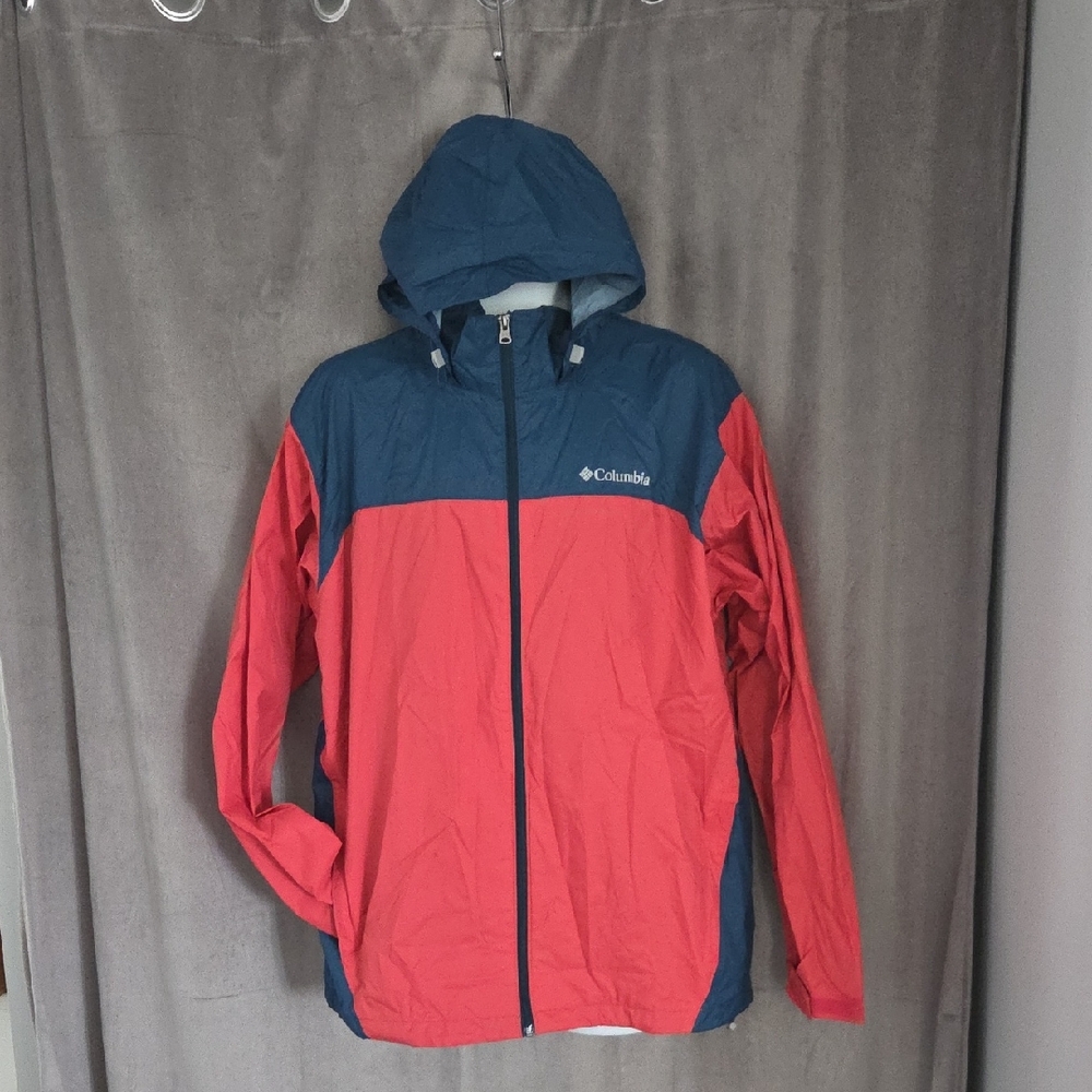Columbia Mens Large Red and Blue Windbreaker Lightweight Hooded